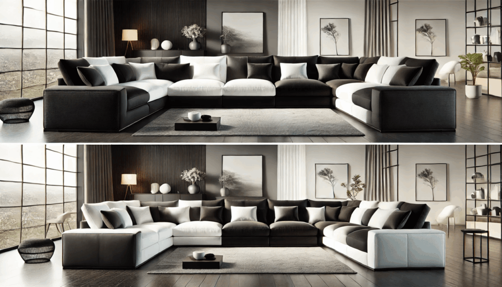 černobílá sedačka ve tvaru u