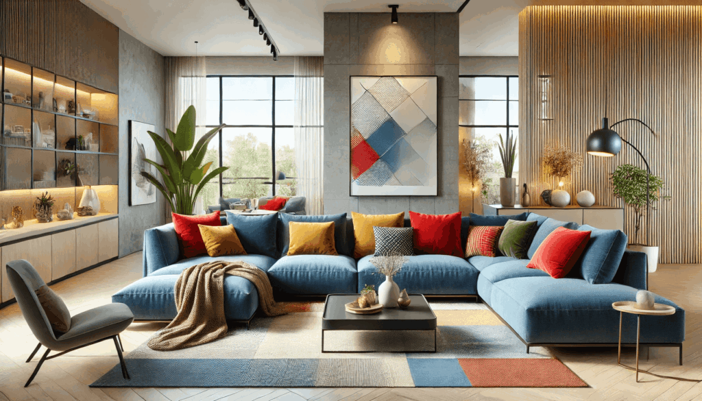 barevná sedací souprava ve tvaru U